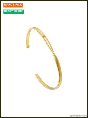 14K Gold Plated Bangle Bracelet for Women, Stackable Gold Cuff Bracelet